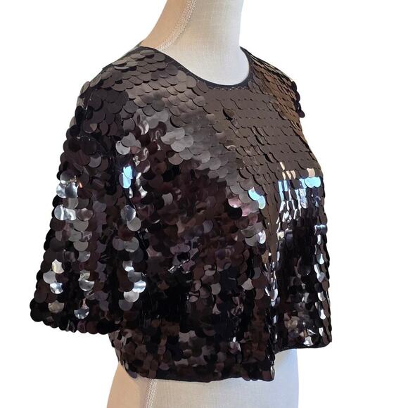 A New Day Black Sequin Crop Top Sz Small - Picture 6 of 13